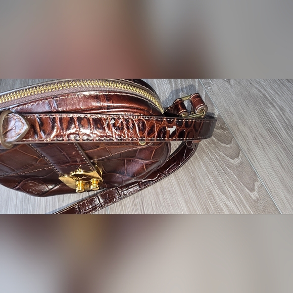 Vintage Brown Lauren Ralph Lauren Croc Embossed Leather Crossbody Gold Hardware - Picture 14 of 16